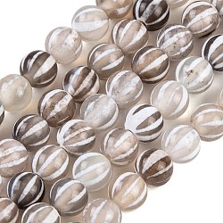 Tibetan Style dZi Beads Strands, Etched Line Natural Agate Beads, Dyed & Heated, Round with Striped Pattern, Navajo White, 6~6.5mm, Hole: 0.9mm, about 65pcs/strand, 15.35 inch(39cm)(G-C133-A02-01)