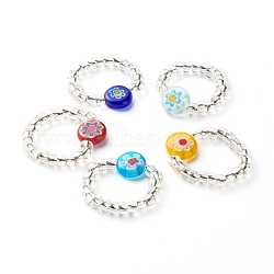 Sunflower Handmade Millefiori Glass Beads Finger Ring for Kid Teen Girl Women, Transparent Glass Seed Beads Ring, Mixed Color, US Size 8(18.1mm)(RJEW-JR00381)