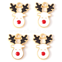 Alloy Enamel Pendants, for Christmas, Christmas Reindeer/Stag, Light Gold, White, 17x13x2mm, Hole: 1.6mm(ENAM-S121-013A)