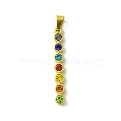 PVD Vacuum Plating 304 Stainless Steel Pendants, with Rhinestone, Chakra Flat Round, Golden, 40x5x4mm, Hole: 7.5x3mm(STAS-H192-04G)