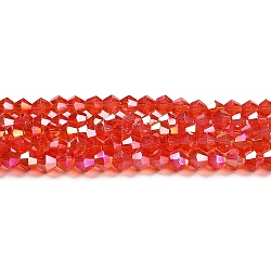 Transparent Electroplate Glass Beads Strands, AB Color Plated, Faceted, Bicone, Red, 4x4mm, Hole: 0.8mm, about 87~98pcs/strand, 12.76~14.61 inch(32.4~37.1cm)(GLAA-F029-4mm-A14)