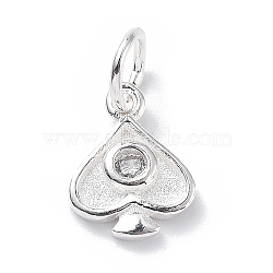 925 Sterling Silver Cubic Zirconia Pendants, Heart Charms, with Jump Ring, Peach Heart, 10x8x2mm(STER-Q001-01S-02)