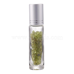 Natural Peridot Chip Bead Roller Ball Bottles, Glass Refillable Essential Oil Bottles, 86x19mm, 10pcs/set(AJEW-H101-01A)