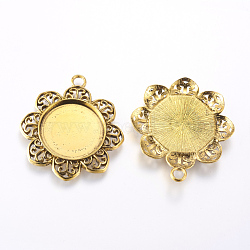 Tibetan Style Pendant Cabochon Settings, Cadmium Free & Nickel Free & Lead Free, Flower, Antique Golden, Tray: 21x21mm, 38x35.5x3mm, Hole: 3.5mm(TIBE-A21387-AG-FF)