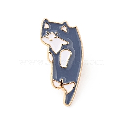 Cartoon Cat Enamel Pin, Light Gold Plated Alloy Badge for Backpack Clothes, Steel Blue, 28x15x1.3mm(JEWB-J005-10B-KCG)