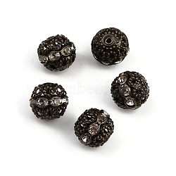Brass Rhinestone Beads, Grade A, Nickel Free, Antique Bronze Metal Color, Round, Crystal, 12mm in diameter, Hole: 1.5mm(RB-A011-12mm-01AB-NF)