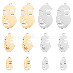12Pcs 6 Style 304 Stainless Steel Pendants, Abstract Face, Golden & Stainless Steel Color, 2pcs/style(STAS-DC0002-06)