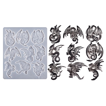 DIY Dragon Pendant Silicone Molds, Resin Casting Molds, White, 230x200x7mm, Inner Diameter: 43~72x55~73mm