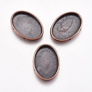 Tibetan Style Alloy Cabochon Settings, Oval, Red Copper, Cadmium Free & Lead Free, 24x17x4mm, Hole: 1mm