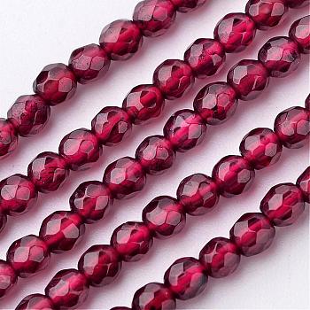 Natural Garnet Bead Strands, Grade A, Round, Faceted, 3~3.5mm, Hole: 0.5mm, about 109pcs/strand, 15 inch