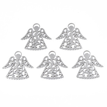 201 Stainless Steel Pendants, Angel, Stainless Steel Color, 30x29.5x1mm, Hole: 2x4.5mm
