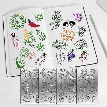 4Pcs 4 Style 304 Stainless Steel Cutting Dies Stencils, for DIY Scrapbooking/Photo Album, Decorative Embossing DIY Paper Card, Stainless Steel Color, Vegetable Pattern, 17.7x10.1cm, 1pc/style