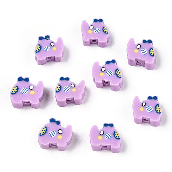 Handmade Polymer Clay Beads, Elephant, Lilac, 9x11x4mm, Hole: 1.6mm