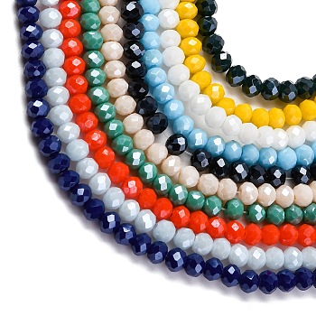 Electroplate Glass Beads Strands, Pearl Luster Plated, Faceted, Rondelle, Mixed Color, 4x3mm, Hole: 0.4mm, about 123~127pcs/strand, 1strand/color, 10 colors