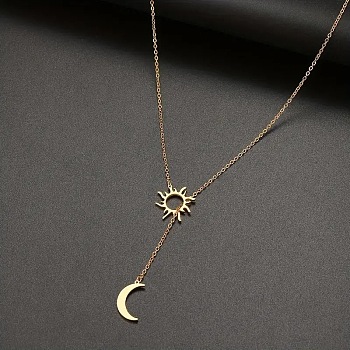 Sun Moon 304 Stainless Steel Lariat Necklaces for Women, Golden, 23.62 inch(60cm)