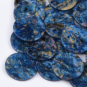 Cellulose Acetate(Resin) Pendants, Flat Round, Dodger Blue, 27.5x2.5mm, Hole: 1.6mm