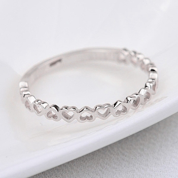 Alloy Finger Rings, Hollow Heart, Platinum, US Size 8(18.1mm)
