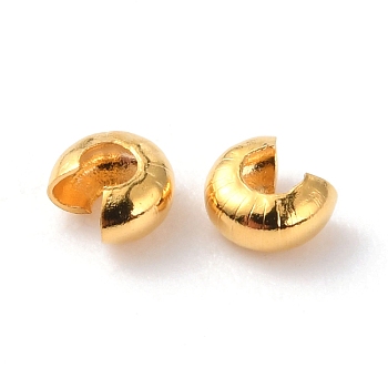 304 Stainless Steel Crimp Beads Cover, Golden, 3x1.5mm, Hole: 1mm