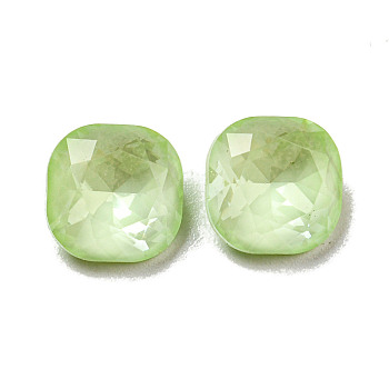 Glass Rhinestone Cabochons, Point Back & Back Plated, Faceted, Square, Chrysolite, 8x8x4mm