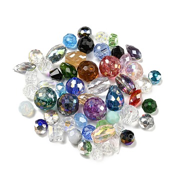 Transparent Faceted Glass Beads, Center Drilled/Top Drilled, Round/Teardrop/Cube, Mixed Shape, Mixed Color, 3.5~14.5x4~12mm, Hole: 1~1.6mm, about 384Pcs/300g