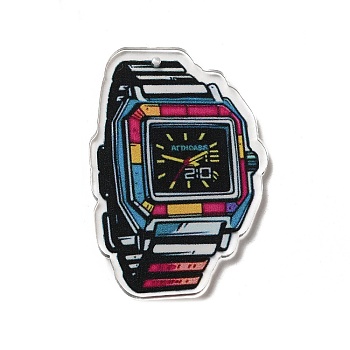 Acrylic Pendant, watches, 50x34x2mm, Hole: 1.6mm