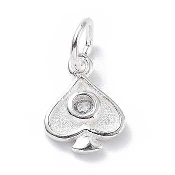 925 Sterling Silver Cubic Zirconia Pendants, Heart Charms, with Jump Ring, Peach Heart, 10x8x2mm