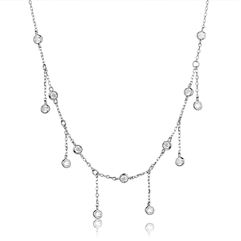 Rhodium Plated Sterling Silver with Clear Cubic Zirconia Pendant Necklaces, Platinum, 12.20 inch(31cm)