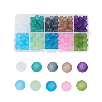 Transparent Glass Beads, Frosted, Round, Mixed Color, 6mm, Hole: 1.3~1.6mm, about 500~530pcs/box