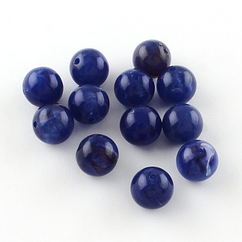 Acrylic Imitation Gemstone Beads, Round, Medium Blue, 10mm, Hole: 2mm, about 925pcs/500g