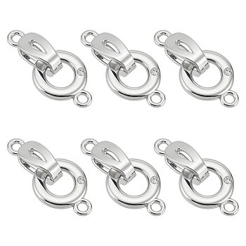 6Pcs Brass Micro Pave Clear Cubic Zirconia Fold Over Clasps, Platinum, 20mm, Clasp: 11.5x4x5mm, Hole: 1.4mm, Ring: 12x9.5x1.5mm, Hole: 1.4mm