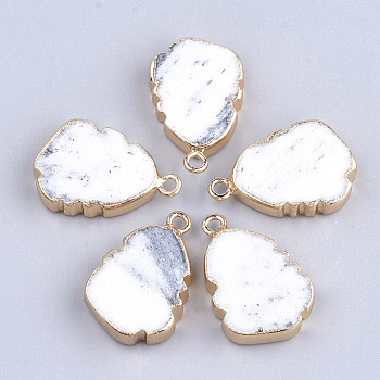 Electroplate Natural Marble Pendants, with Iron Findings, Golden, 28~29x19~20x5~6mm, Hole: 1.6mm