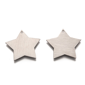 304 Stainless Steel Pendants, Stamping Blank Tag, Laser Cut, Double Side Drawbench Effect, Star, Stainless Steel Color, 28x28x1mm, Hole: 1.8mm