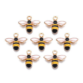 Light Gold Plated Alloy Enamel Pendants, Bees, Colorful, 12x15x4mm, Hole: 1.6mm