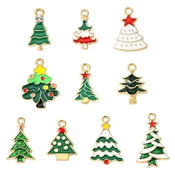 20Pcs 10 Styles Christmas Alloy Enamel Pendants, Christmas Tree, Mixed Color, 20~25x11.5~16x1.5~2mm, Hole: 1.8~2mm, 2pcs/style