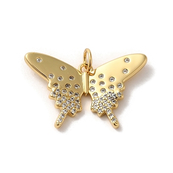 Brass Micro Pave Cubic Zirconia Pendants, Butterfly, Golden, 16x25x2mm, Hole: 3.6mm