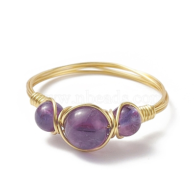 Natural Amethyst Round Braided Beaded Finger Ring(RJEW-JR00550-04)-4