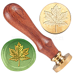 Wax Seal Stamp Set, 1Pc Golden Tone Sealing Wax Stamp Solid Brass Head, with 1Pc Wood Handle, for Envelopes Invitations, Gift Card, Leaf, 83x22mm, Stamps: 25x14.5mm(AJEW-WH0208-1106)
