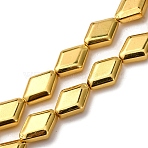 Electroplate Glass Beads Strands, Rhombus, Golden Plated, 15x10.5x5mm, Hole: 1mm, about 27pcs/strand, 15.12''(38.4cm)(EGLA-H109-11F)