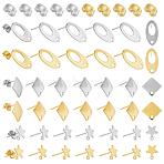 60Pcs 2 Colors Oval & Rhombus & Star 304 Stainless Steel Stud Earring Findings, with Loop and Ear Nuts, Mixed Color, 18.5x9.5x1.5mm, Hole: 1.5mm, Pin: 0.8mm, 10pcs/color(STAS-PH0001-53)