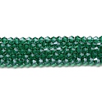Transparent Electroplate Glass Beads Strands, Pearl Luster Plated, Faceted, Bicone, Teal, 2.9~3.3x2.5mm, Hole: 0.7mm, about 135~140pcs/strand, 38~40cm(EGLA-A039-T2mm-A10)