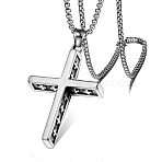 Tibetan Style Alloy Cross Pendant Necklaces, with 201 Stainless Steel Box Chain, Antique Silver, 23.23 inch(59cm)(PW23033086675)