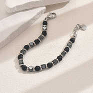 Stainless Steel Beaded Bracelets for Women Men, Black, Inner Diameter: 7-1/2 inch(19cm)(CJ9241-4)