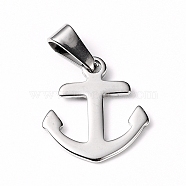 304 Stainless Steel Pendants, Anchor, Stainless Steel Color, 18x16x1mm, Hole: 8x3mm(X-STAS-I127-060P)