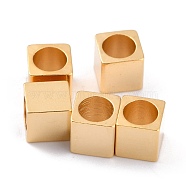 Brass Spacer Beads, Long-Lasting Plated, Cube with Round Hole, Real 24K Gold Plated, 5x5x5mm, Hole: 4mm(KK-O133-209E-G)