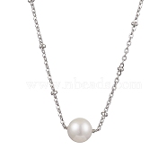 Round Natural Cultured Freshwater Pearl Pendant Necklaces, 304 Stainless Steel Satellite Chain Necklaces for Women, Stainless Steel Color, 17.64 inch(44.8cm)(NJEW-JN04965)