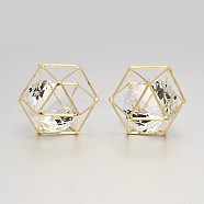 Brass Hollow Polygon Beads, with Floating Glass Beads Inside, Golden, 13x13x17mm(KK-M092-D-KCG)