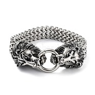 304 Stainless Steel Lion Head Herringbone Chain Bracelets for Men & Women, Antique Silver, 8-5/8 inch(22cm)x1.45cm(BJEW-D031-22AS)