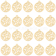 20Pcs 201 Stainless Steel Pendants, Filigree Joiners Findings, Laser Cut, Flat Round with The Tree of Life, Real 18K Gold Plated, 17x14.5x1mm, Hole: 1.5mm(STAS-DC0014-30)