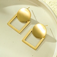 304 Stainless Steel Stud Earrings, Rectangle with Flat Round, Real 18K Gold Plated, 37x23mm(EJEW-R012-01G)