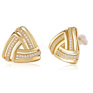 925 Sterling Silver Triangle Stud Earrings, Clear Cubic Zirconia Dainty Jewelry Gift for Women, Golden, 14mm, Pin: 1mm(JE998A)